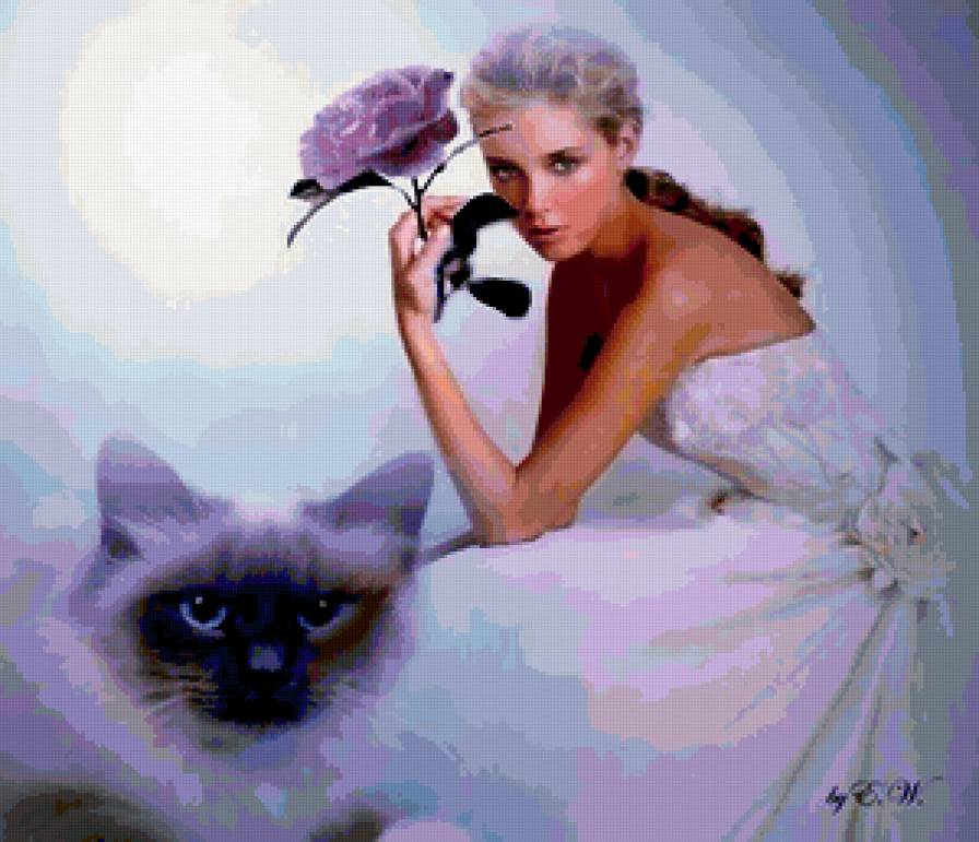 ЖЕНЩИНА - ЗАГАДКА - цветок, неизвестная, кошка, женщина, незнакомка - предпросмотр