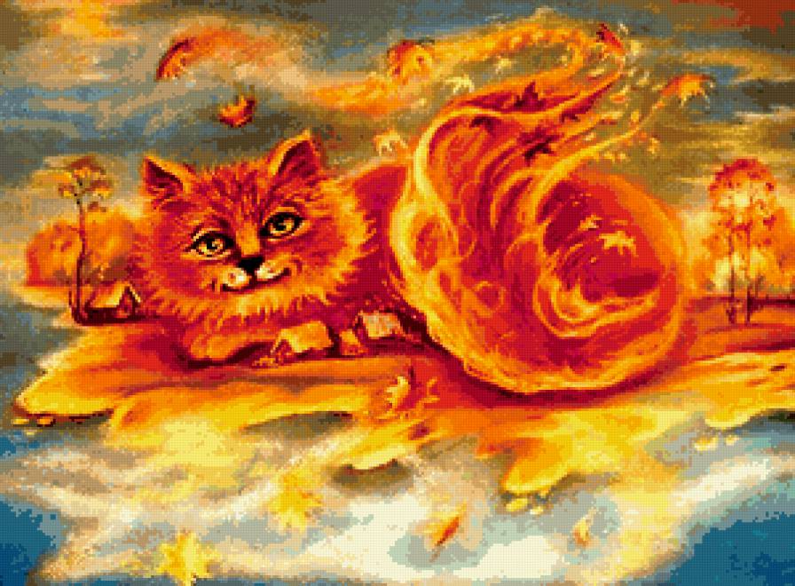 КОШКА-ОСЕНЬ - диптих, времена года, осень, кот, животные - предпросмотр