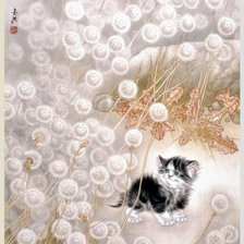 Схема вышивки «котенок в одуванчиках»