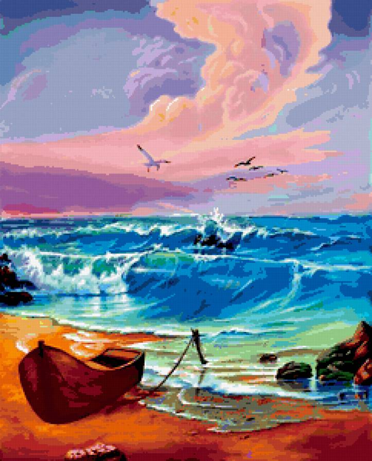 море - лодка, природа, закат, море, берег - предпросмотр