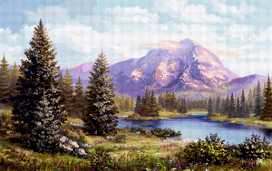 Пейзаж - горы, пейзаж, природа, река, ель - предпросмотр