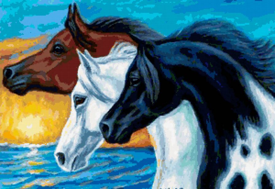 Три грации - самка, самец, кони, тройка, лошади - предпросмотр