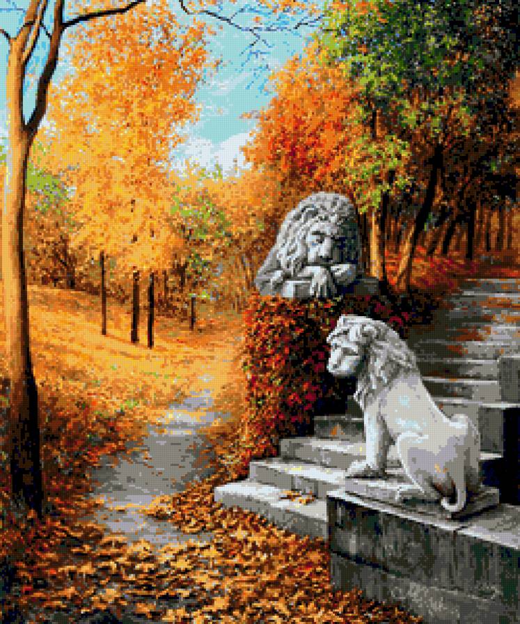 №240901 - дорога, картина, парк, лестница, осень - предпросмотр