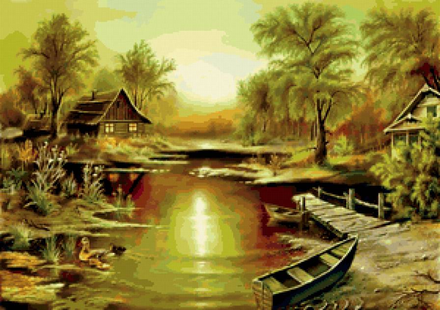 ПЕЙЗАЖ - лето, река, утки, времена года, лодка - предпросмотр