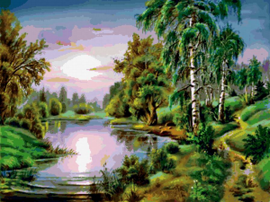 ПЕЙЗАЖ - времена года, береза, река, лето - предпросмотр