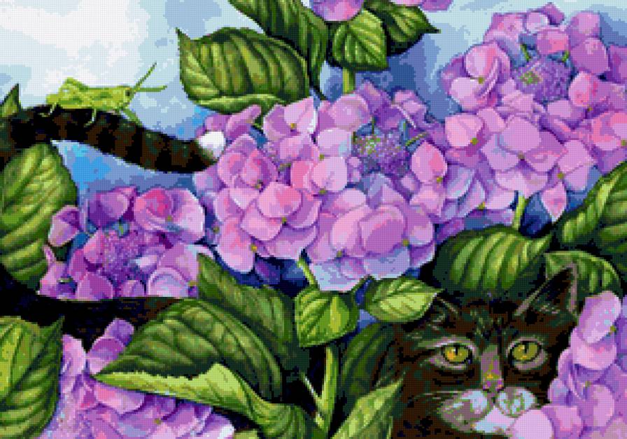 №242326 - кот, картина, цветы - предпросмотр