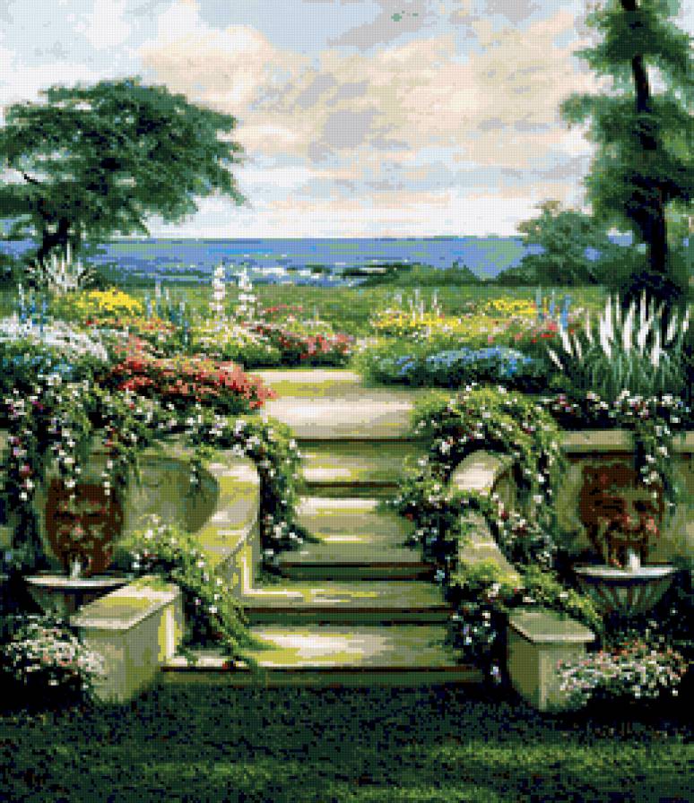 №242349 - лестница, картина, цветы, природа, пейзаж - предпросмотр