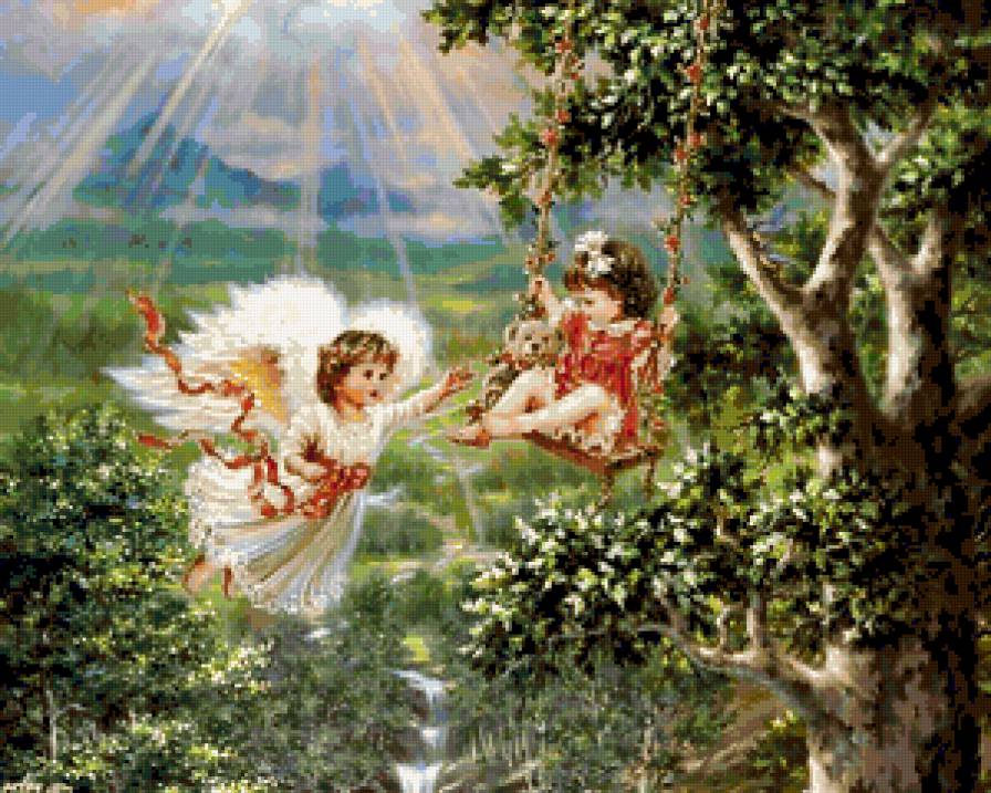 Серия "Ангелы" - пейзаж, лето, качели, дети, ангелы - предпросмотр