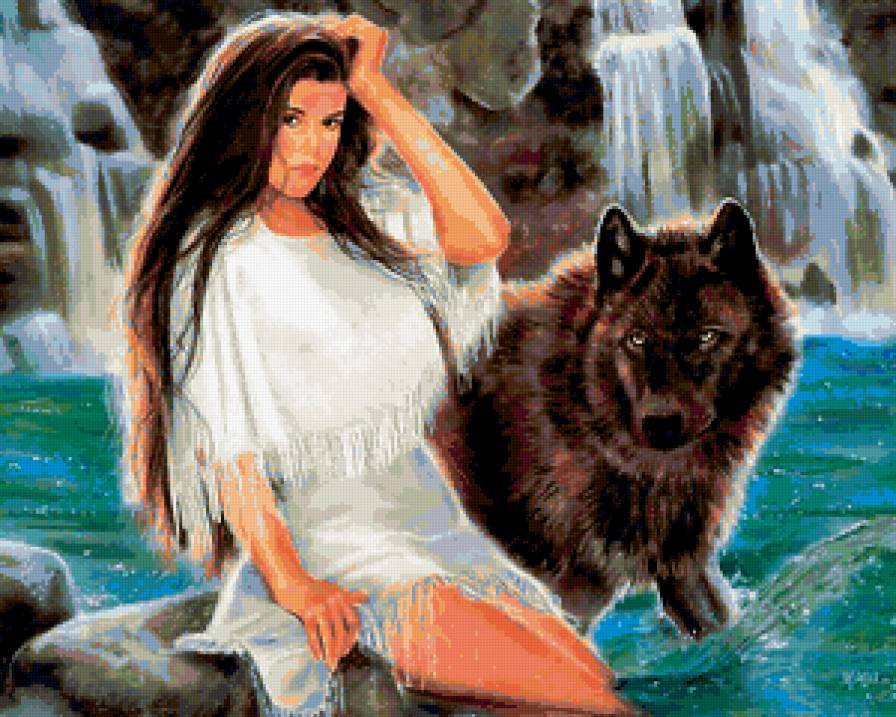 ИНДЕЙСКИЕ МОТИВЫ - водопад, индейцы, волк, река, древные народы, хищник, скалы - предпросмотр