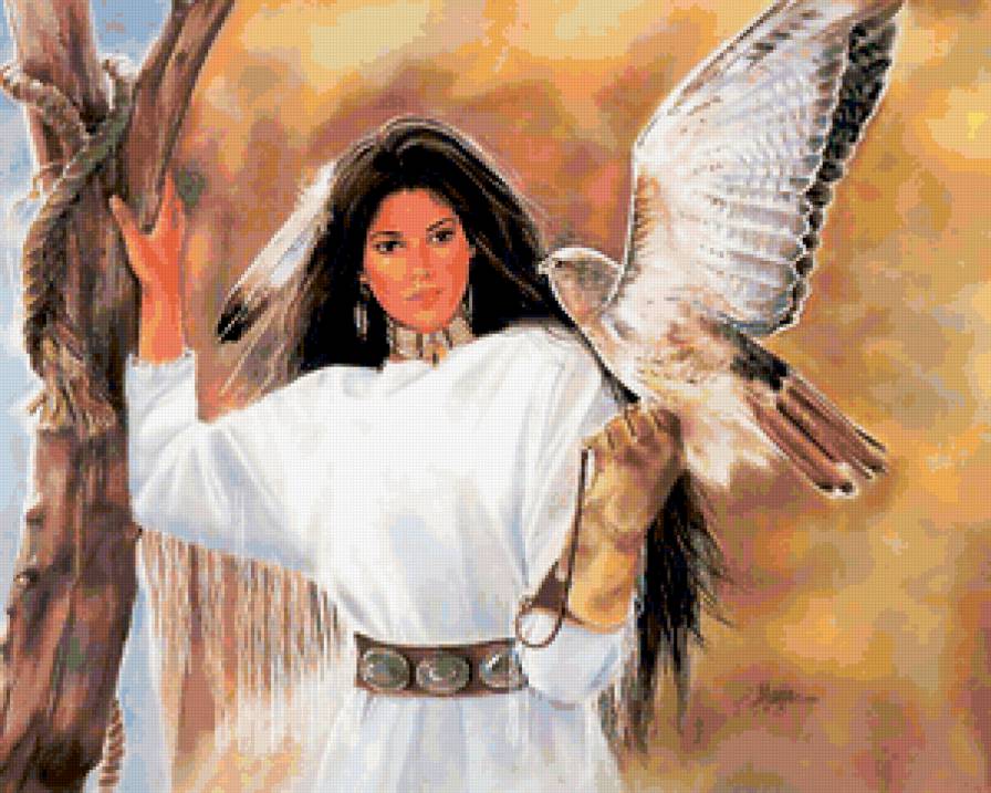 ИНДЕЙСКИЕ МОТИВЫ - картина, древные народы, индейцы, индианка, орел - предпросмотр