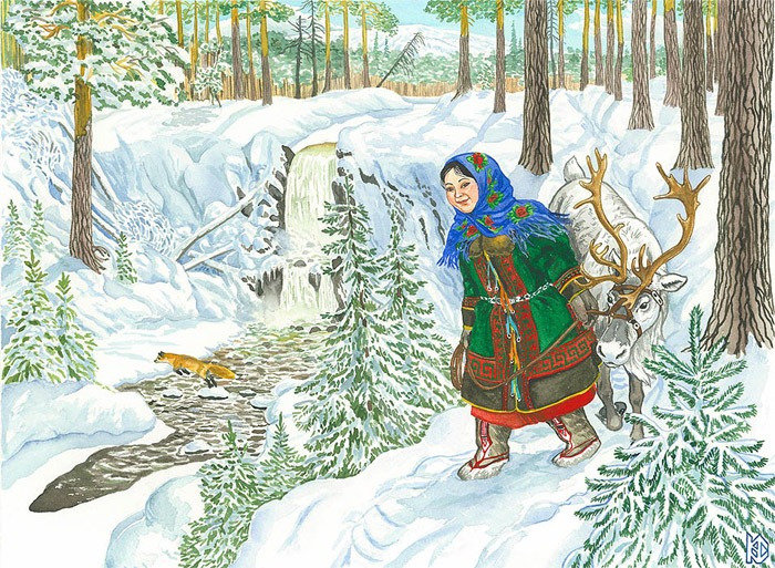 природа - чукча, животные, лес, женщина, зима - оригинал