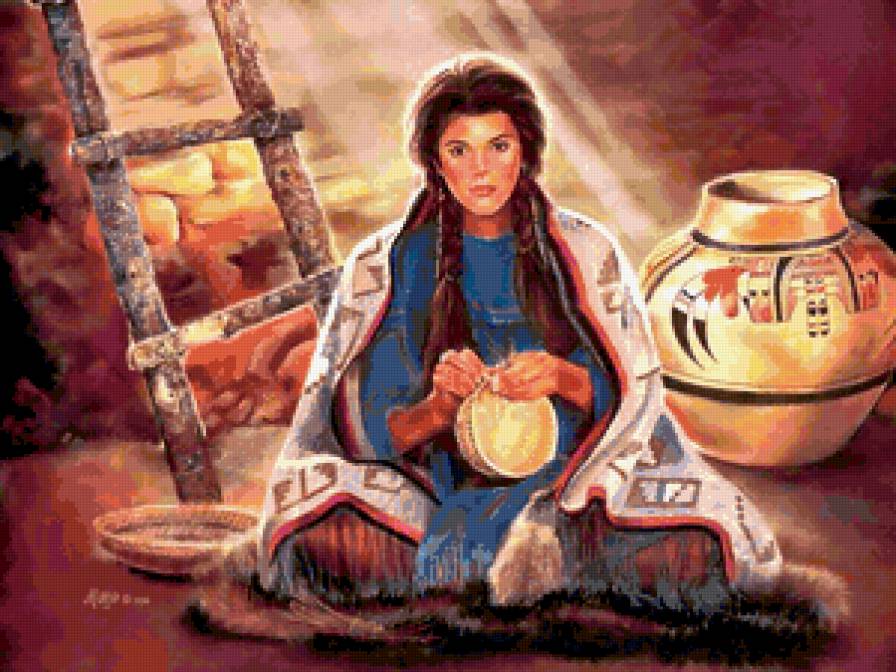 ИНДЕЙСКИЕ МОТИВЫ - рукоделие, кувшин, индианка, индейцы, древные народы - предпросмотр