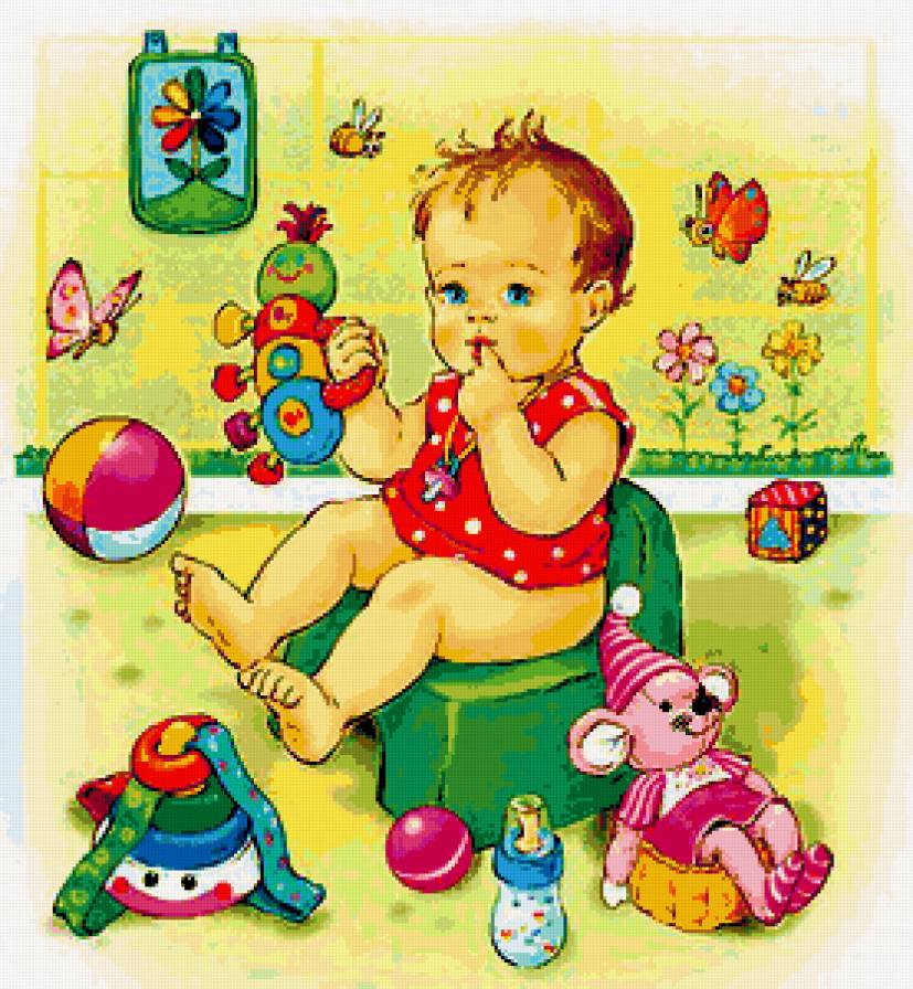 Детская картина - ребенок, игрушки, мини-вышивки, детская картина - предпросмотр