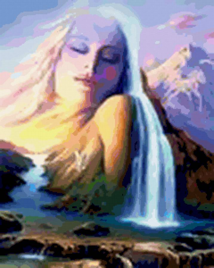 Водопад. - водопад, фентези, девушка, природа - предпросмотр