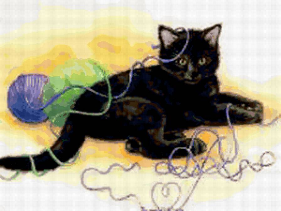 игра - кот, кошка, нитки, игра, клубки - предпросмотр