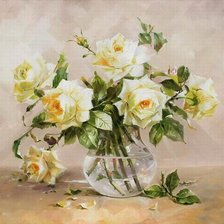 Схема вышивки «Кремовые розы»