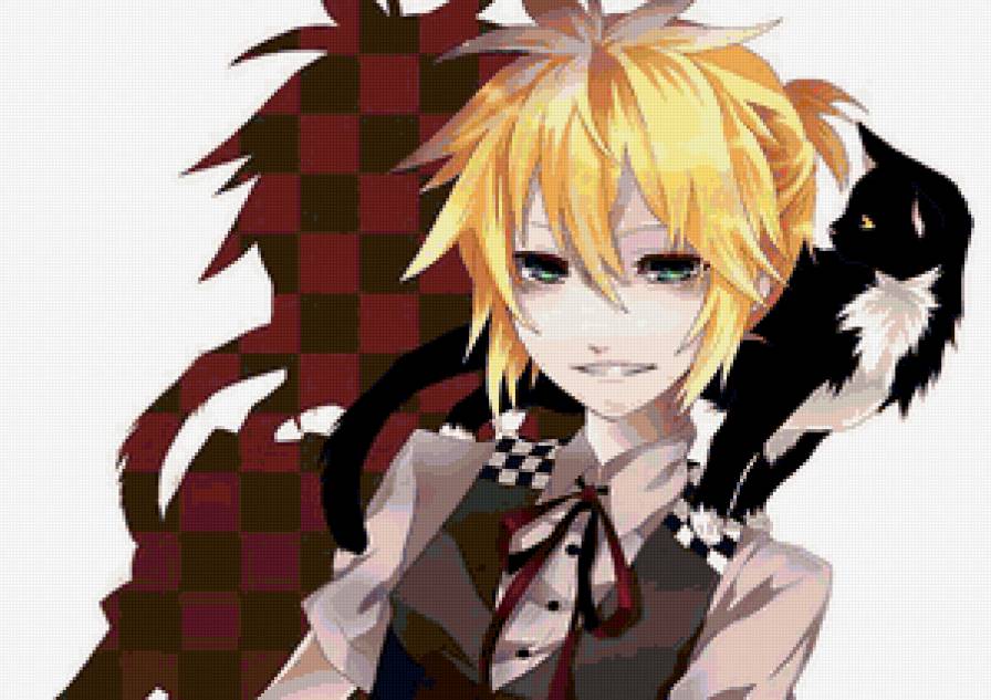 Блондинчик с котом - парни, котики, аниме - предпросмотр