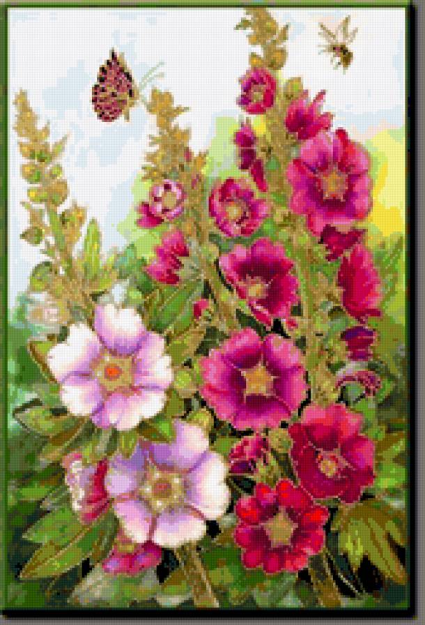 Мальва - яркие, насекомые, мальва, лето, цветы - предпросмотр