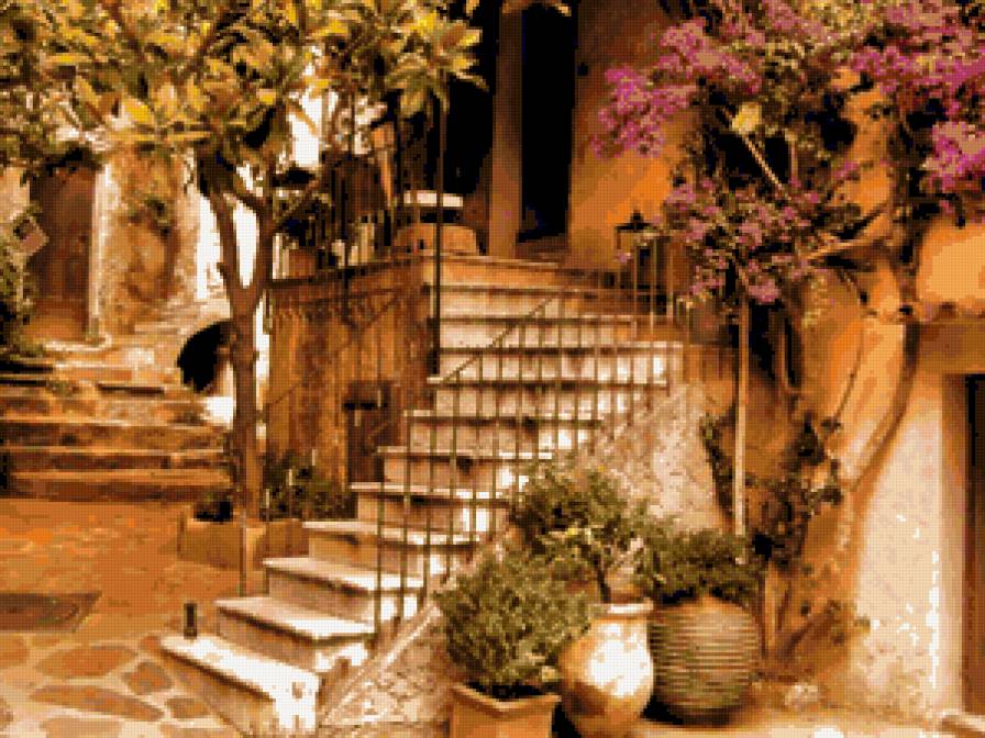 №243763 - лестница, дворик, картина, цветы - предпросмотр