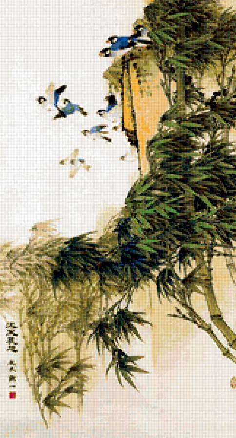 птицы - бамбук, стая, полет, птицы - предпросмотр