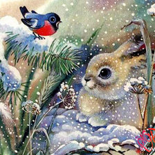 Схема вышивки «Кролик и снегирь.»