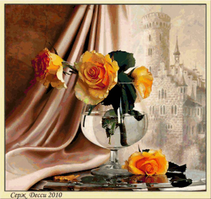 натюрморт с розами в бокале - бокал, натюрморт, розы - предпросмотр