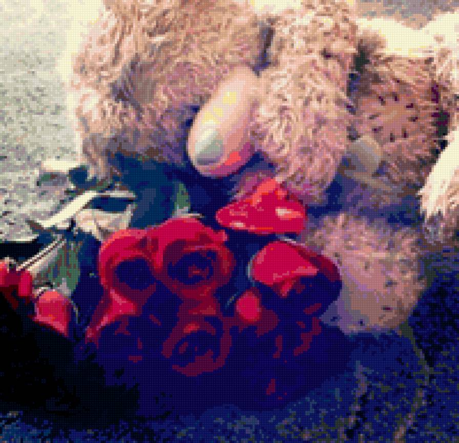 День Святого Валентина - мишка теди, розы - предпросмотр