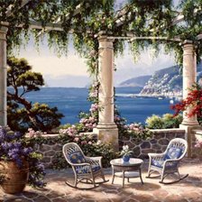 Схема вышивки «Пейзаж, море, дворик»