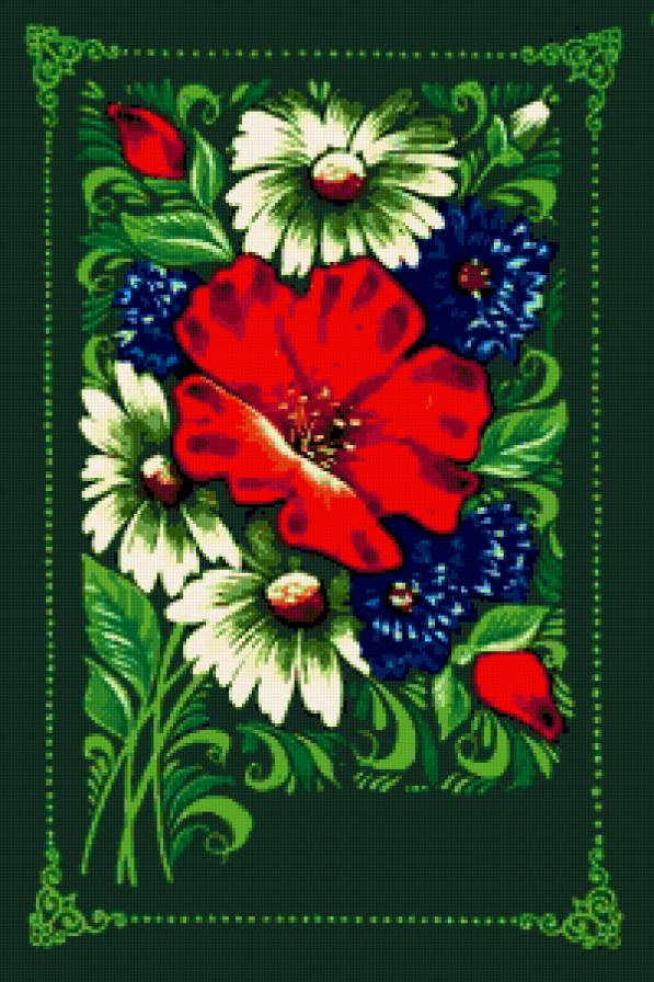 Цветочное панно - цветы, ромашки, васильки, ромашка, мак, панно, маки - предпросмотр