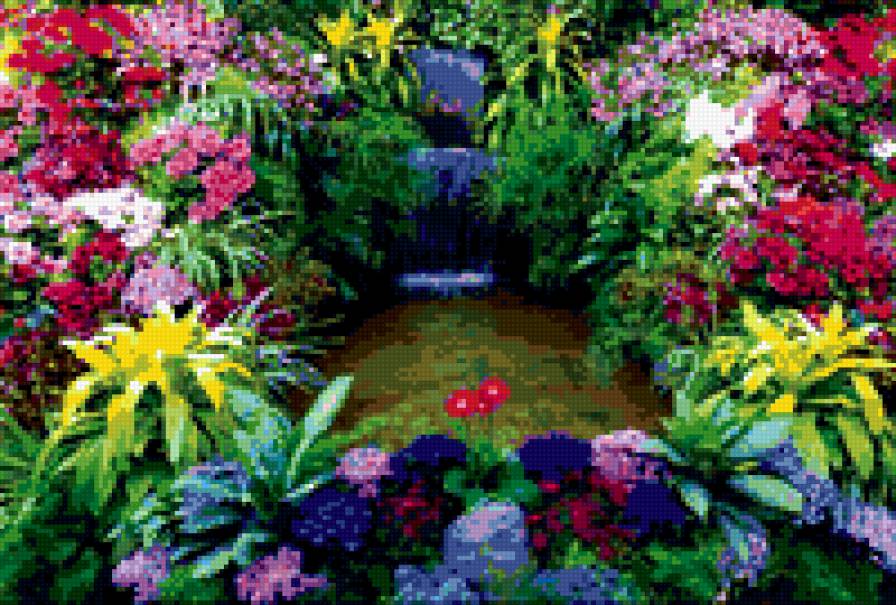 Фонтан - фонтан, цветы - предпросмотр