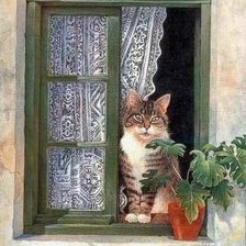 Схема вышивки «Кошка у окошка...»