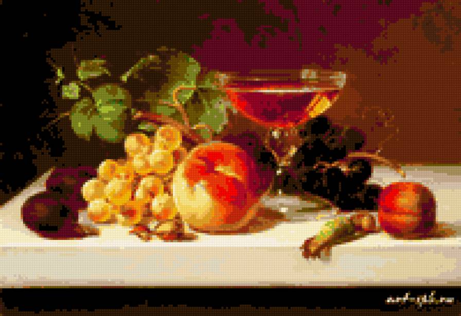 НАТЮРМОРТ - натюрморт фрукты виноград бокал вино - предпросмотр