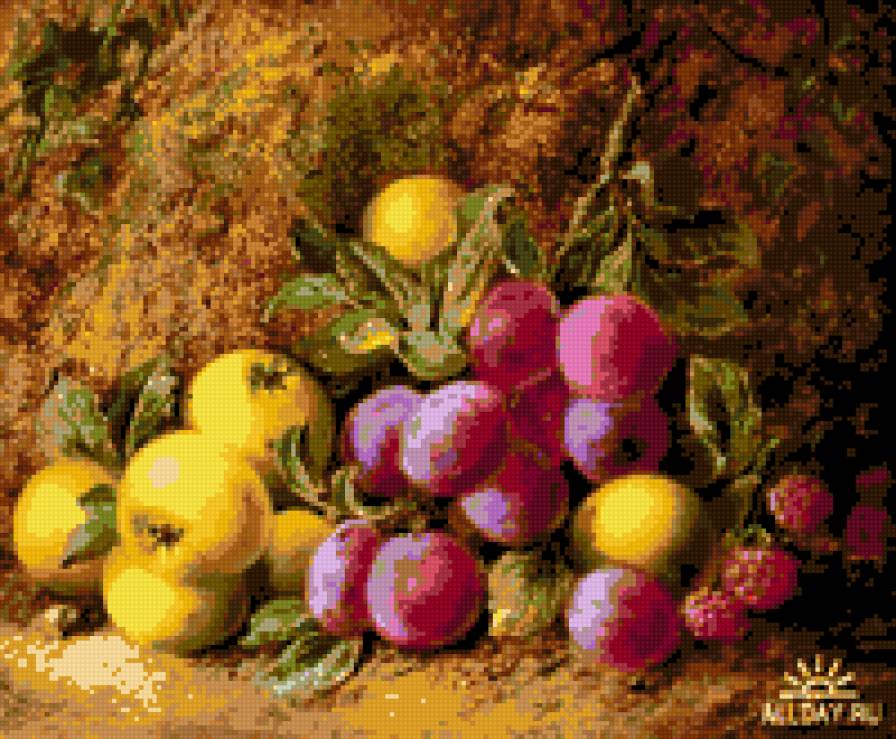 СЛИВЫ И ЯБЛОКИ - натюрморт картина сливы яблоки - предпросмотр