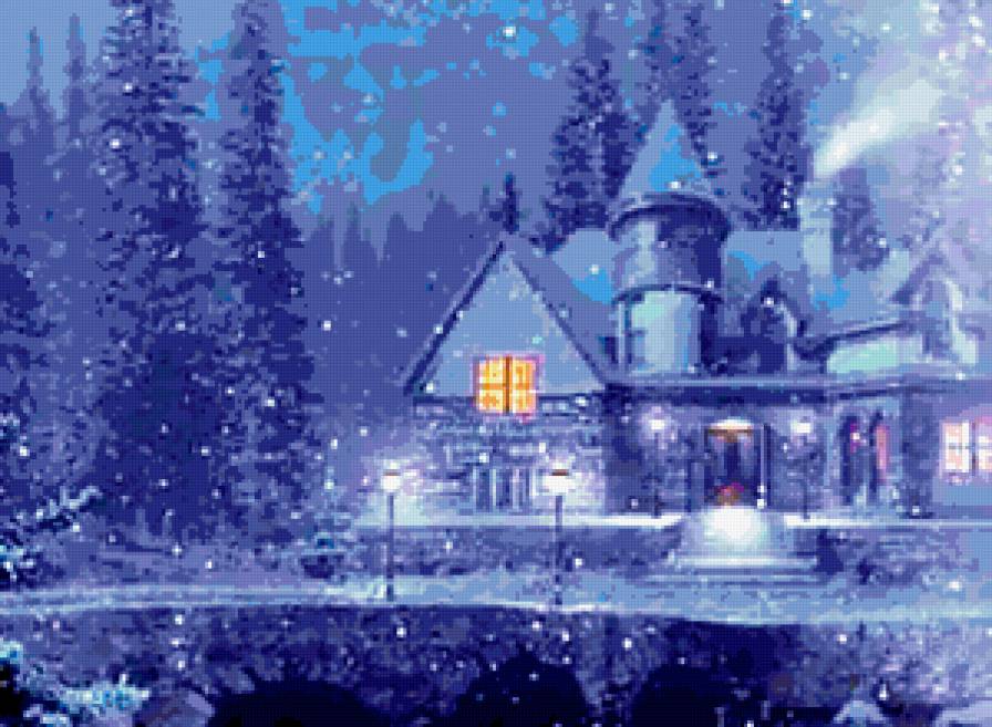 Зима. - зима, пейзаж, дом - предпросмотр