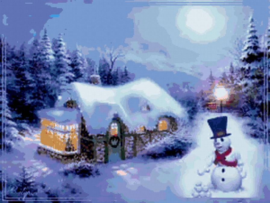 Зима. - природа, пейзаж, снеговик, зима - предпросмотр