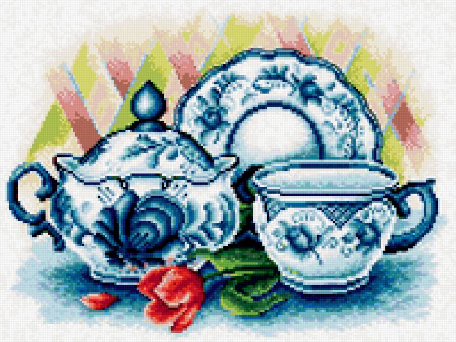 чаепитие - гжель, натюрморт - предпросмотр