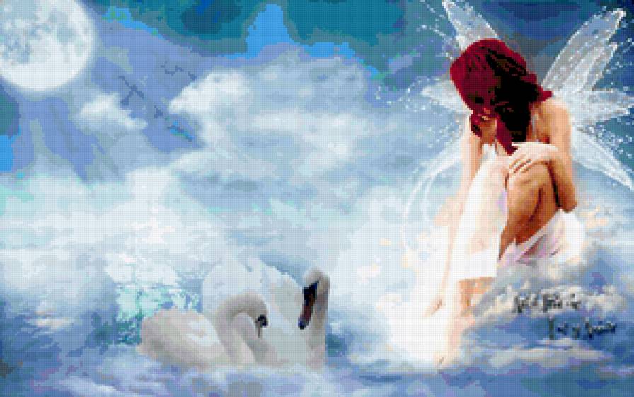 Ангел - ангел, картина, религия, лебеди - предпросмотр