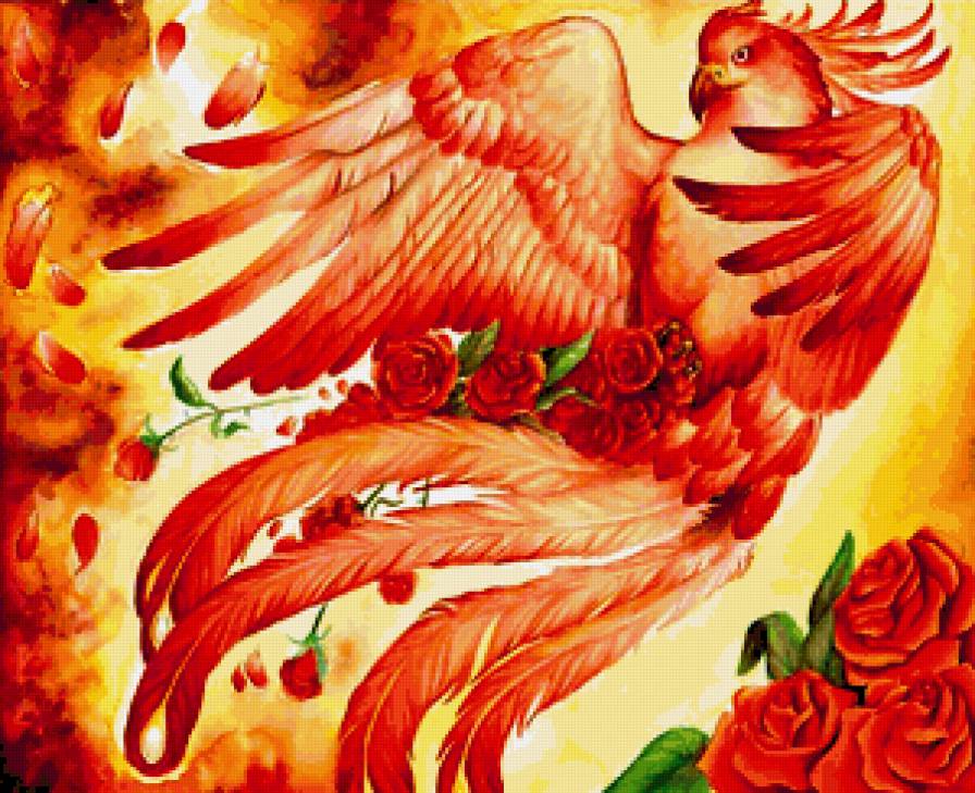Птица "счастья" - цветы, птица, розы - предпросмотр