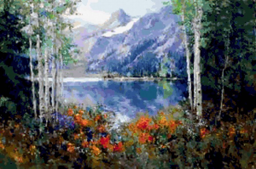 №249960 - березы, природа, пейзаж, река, гора, лес - предпросмотр