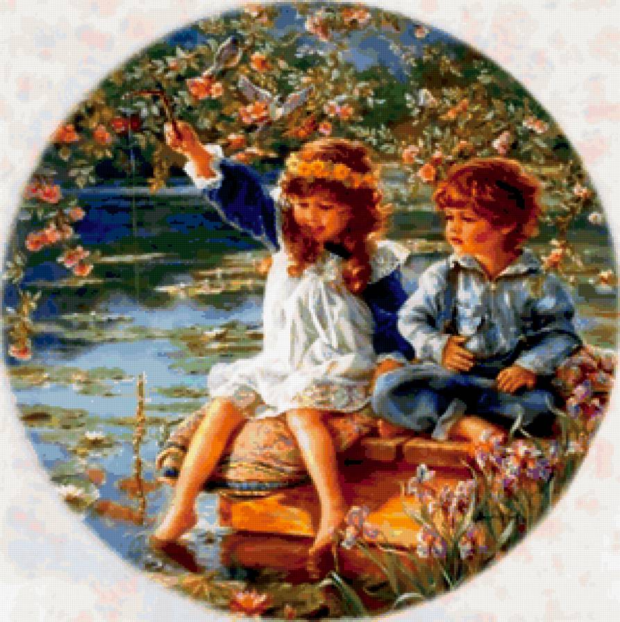 Юные рыболовы - винтаж, дети - предпросмотр