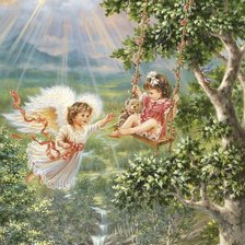 Схема вышивки «Девочка и ангелы»