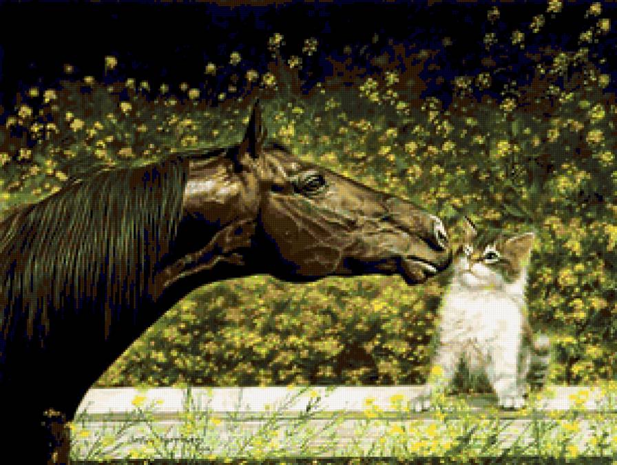 №250397 - лошадь, котенок, картина, животные - предпросмотр