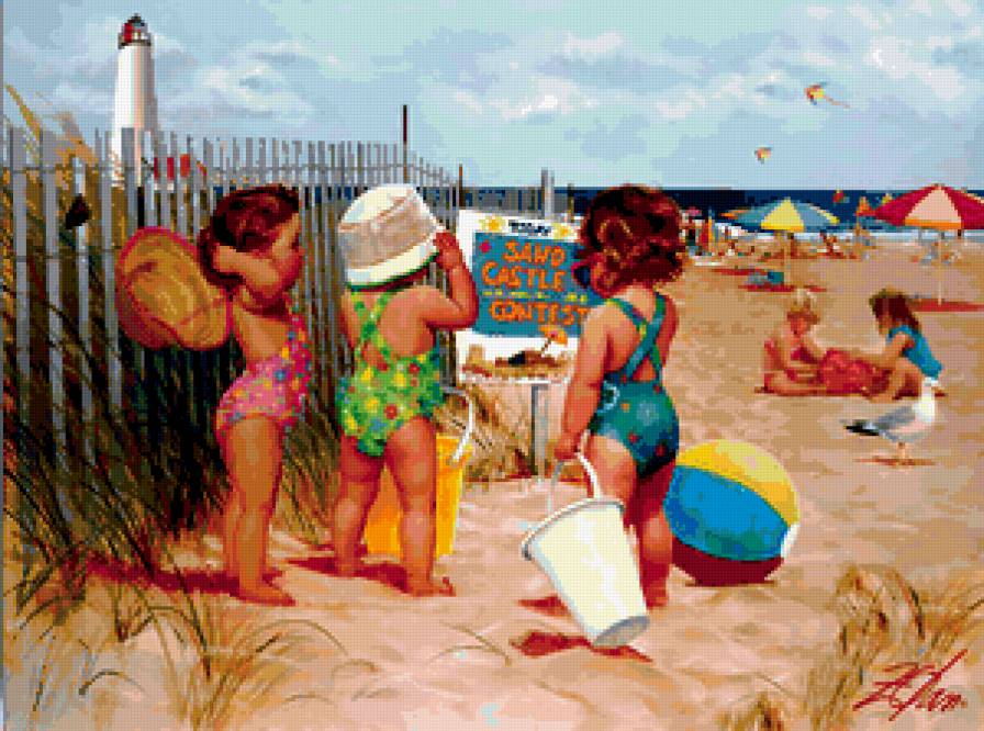 На пляже - дети, море - предпросмотр