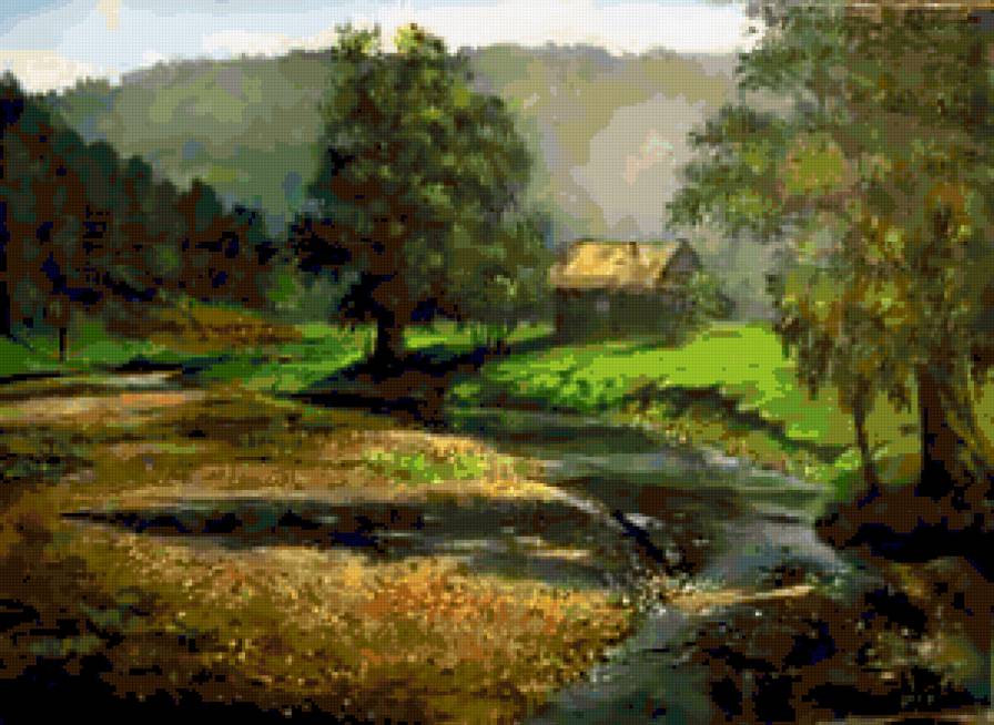 №250523 - дом, лето, природа, пейзаж, река - предпросмотр