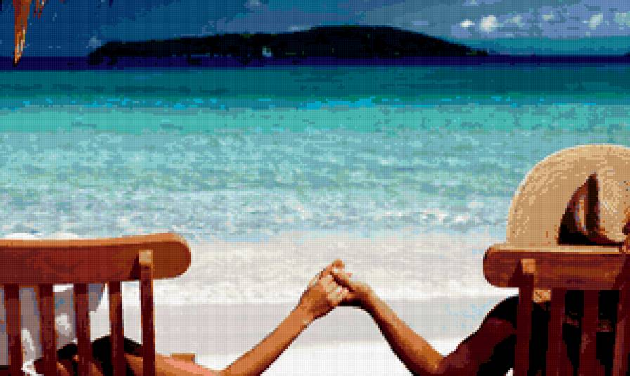 Двое на пляже - двое, море, пляж - предпросмотр