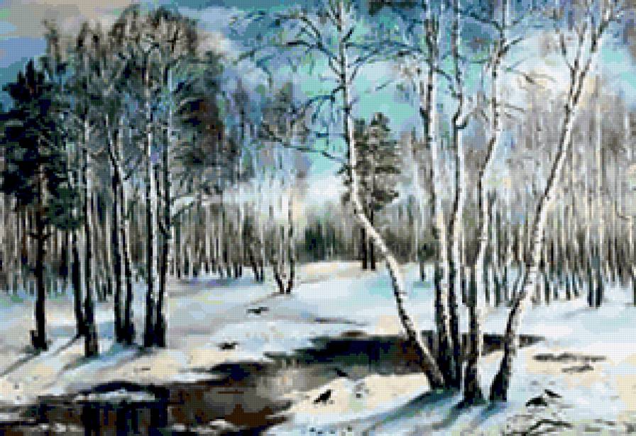 №251234 - природа, река, пейзаж, лес, березы, зима - предпросмотр