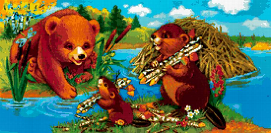 животные - бобер, мультяшки, детям, зверята, сказка, бобры, медведь, детская, мишка - предпросмотр