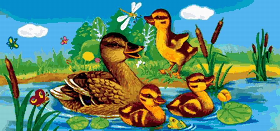 уточки - пруд, мультяшки, детям, птицы, утята, сказка, детская - предпросмотр