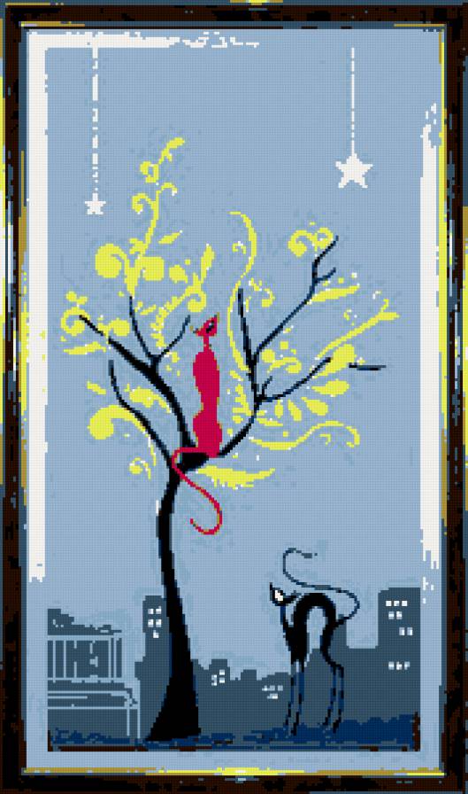 Свидание - любовь, кошка, свидание, кот, ночь - предпросмотр