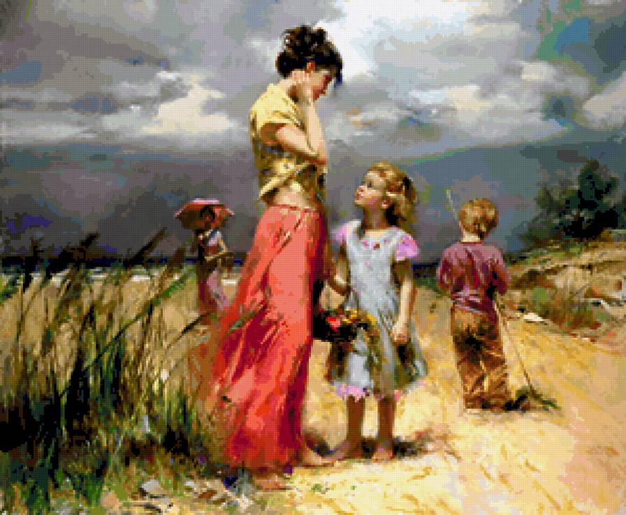 №251581 - девушка, дети, красота женщины, живопись, цветы, фэнтези, картина - предпросмотр